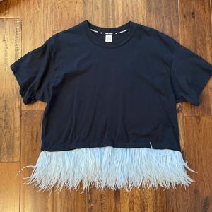 Opening Ceremony cropped feather trim tee